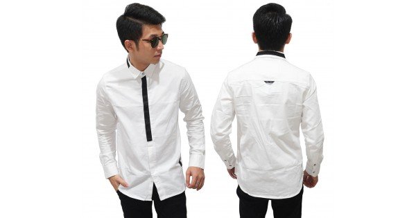 Kemeja Formal  Fake Tie White Kemeja Pesta 