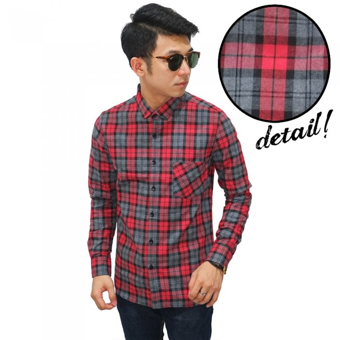 Kemeja Flanel Brodie Tartan  Red Grey