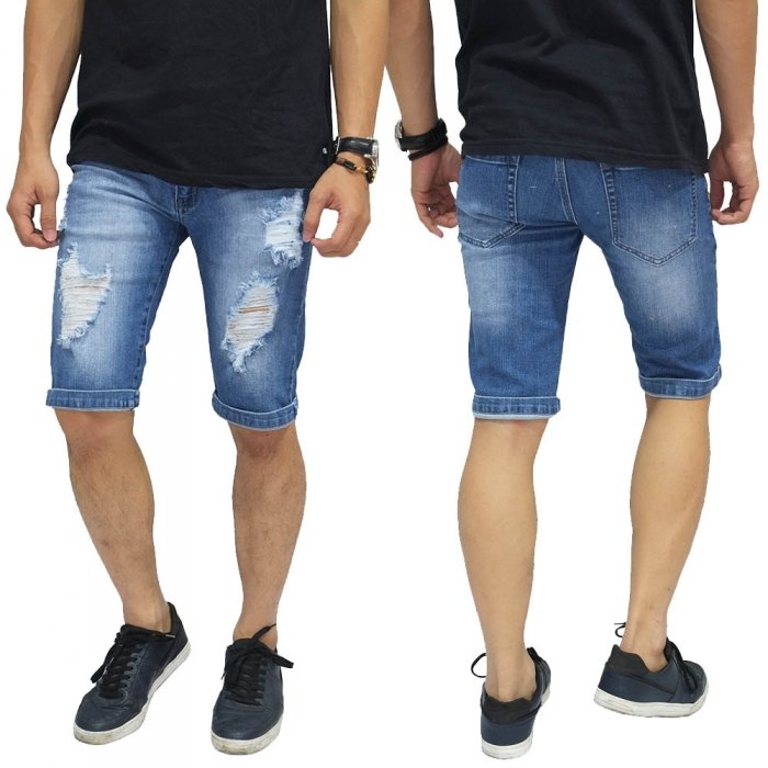  Celana Pendek Denim Ripped Destroyed 