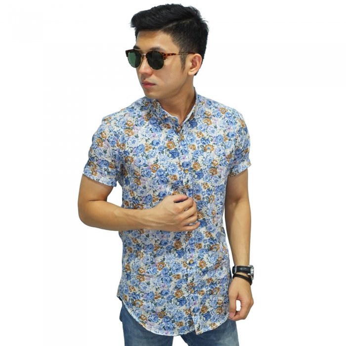 Kemeja Pendek Summer Floral Blue Kemeja Pria 