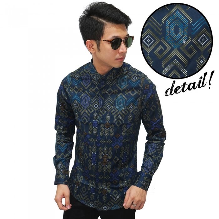  Kemeja  Batik Songket  Sumatera Navy Kemeja  Batik Pria