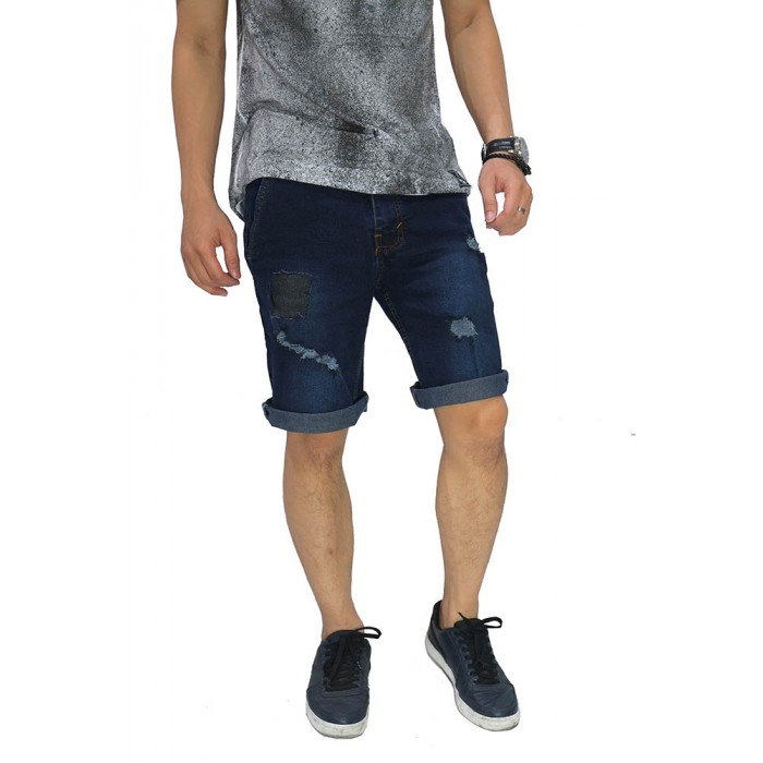 Celana Pendek Jeans Ripped And Repair Dark Indigo Celana J Celana Pendek Jeans Ripped And Repair Dark Indigo Celana J