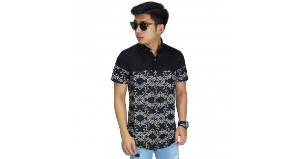 Kemeja Pendek Batik Casual Vector  Black Kemeja Batik Pria