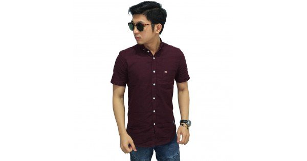  Kemeja  Pendek Executive Plain Maroon  Kemeja  Batik Pria