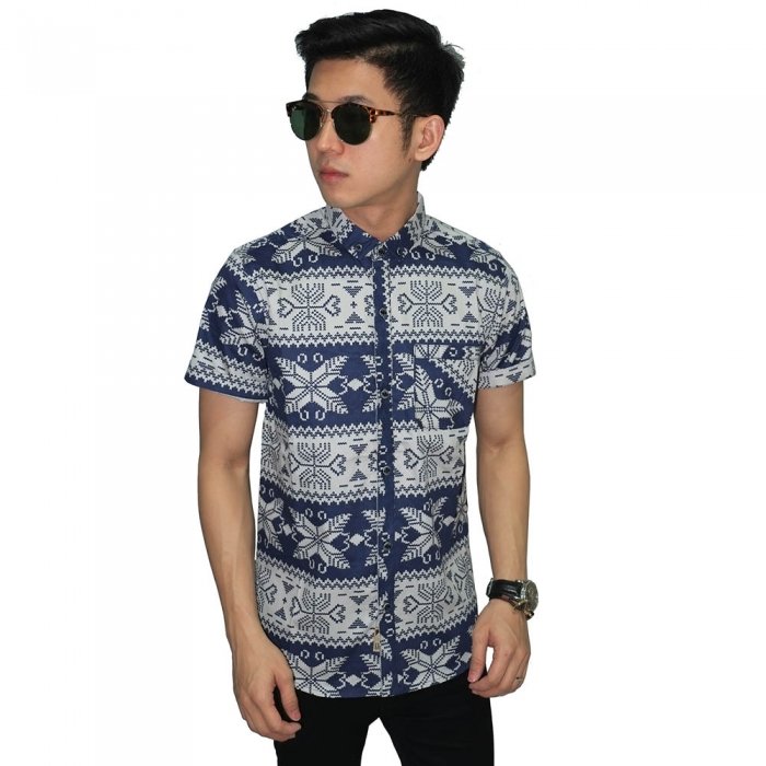  Kemeja  Pendek Retro  Tribal Navy Kemeja  Pria