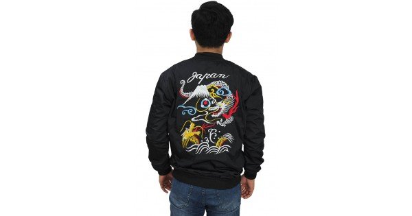 Jaket Bomber Sukajan Japan Dragon  Mountain Black