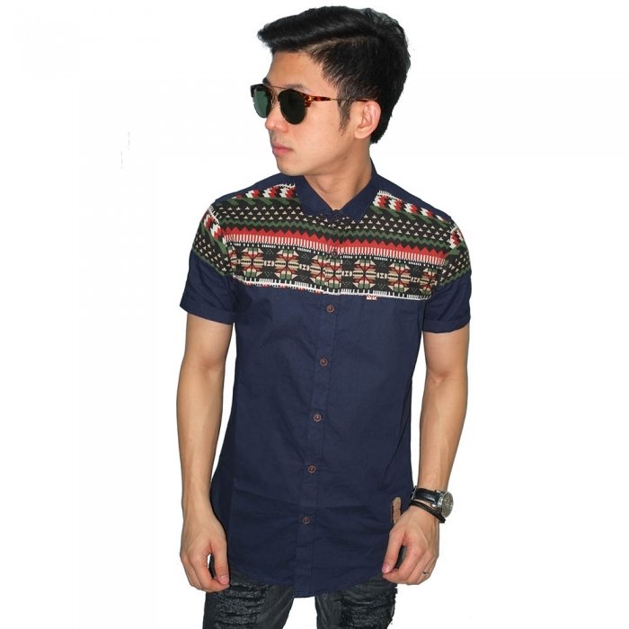 Kemeja Pendek Half Top Tribal Navy Kemeja Pria