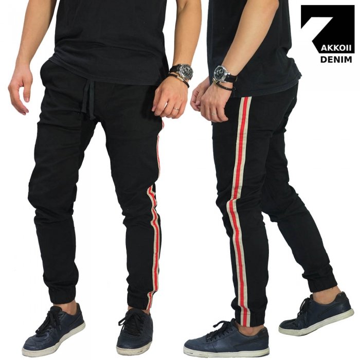 Celana Jogger Chino Side Stripe Black - Celana Pria