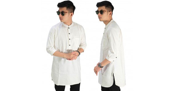  Baju Muslim Kurta  Gamis 3 4 Polos Soft Cream Baju  Muslim 