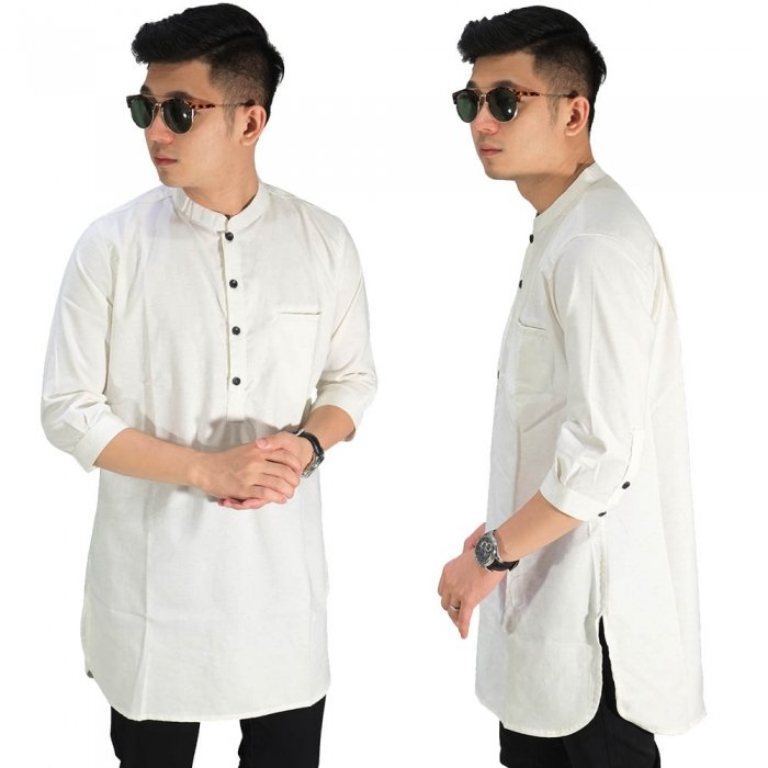  Baju Muslim Kurta  Gamis 3 4 Polos Soft Cream Baju  Muslim 