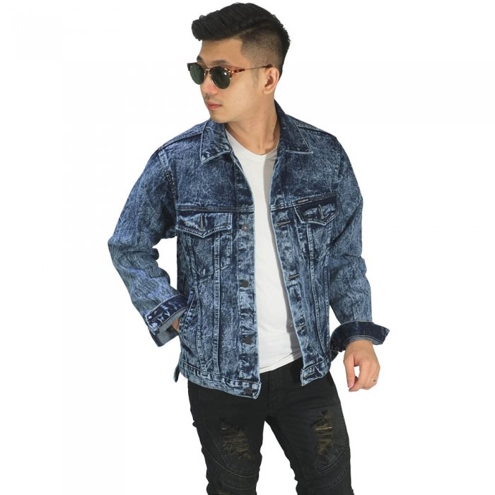  Jaket  Denim  Trucker Sandwash  Dark Blue Jaket  Pria