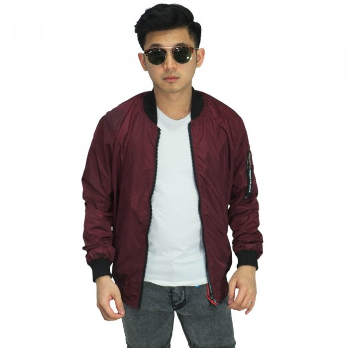  Jaket Bomber Parasut Basic Dark Maroon Jaket Pria