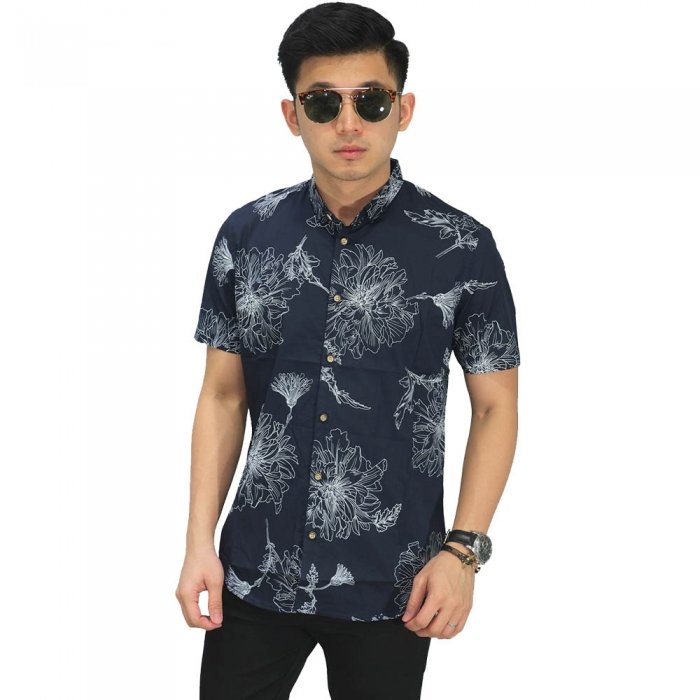  Kemeja  Pendek Hawaii Floral Vector  Kemeja  Pria