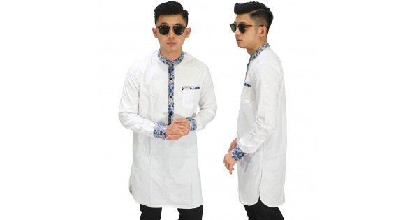  Baju Muslim Kurta  Gamis List Batik White Baju  Muslim 