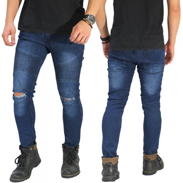  Biker  Jeans  Ripped On Knee Dark Blue Celana  Jeans  Terupdat