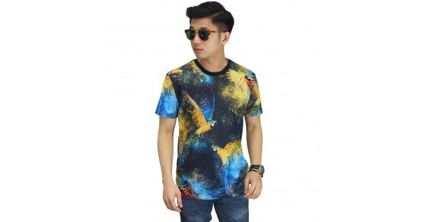 Kaos Printing Parrot Faded Painting Kaos Pria