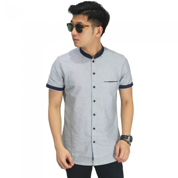  Kemeja  Pendek Grandad Casual  Silver Kemeja  Pria