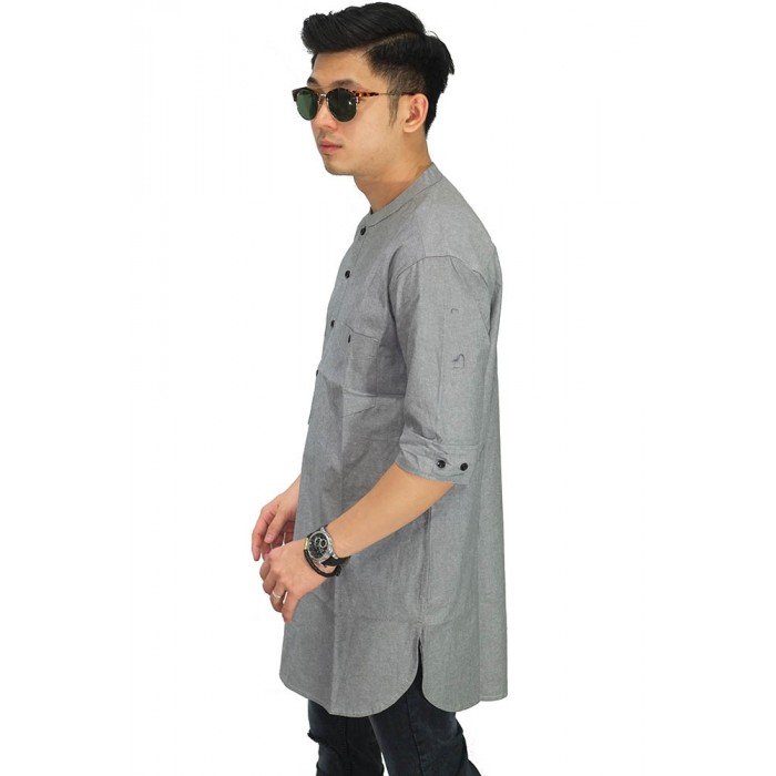 Baju Koko Kurta Gamis 3/4 Grey - Baju Muslim Pakistan