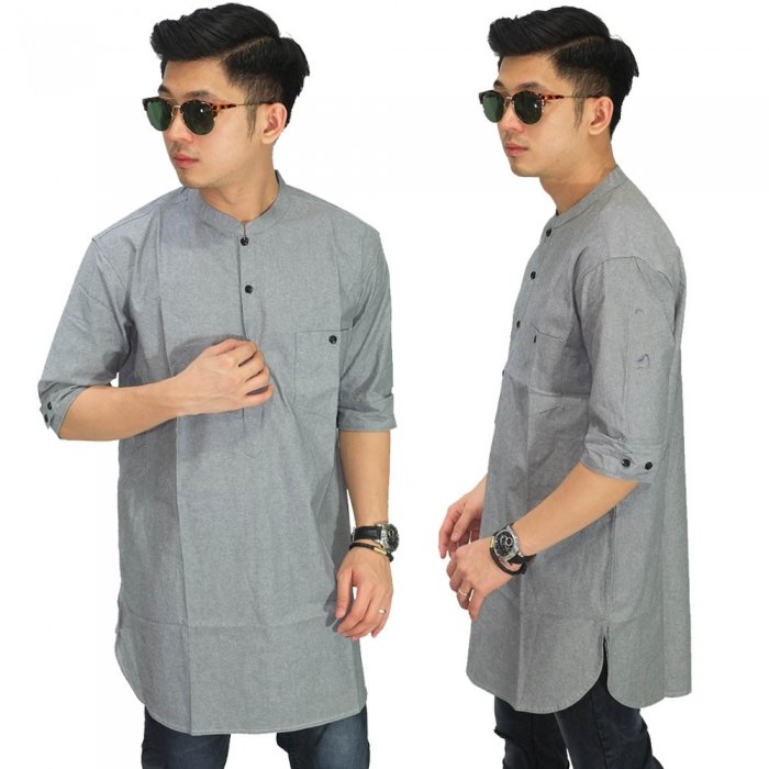  Baju Koko Kurta Gamis 3 4 Grey Baju Muslim Pakistan 