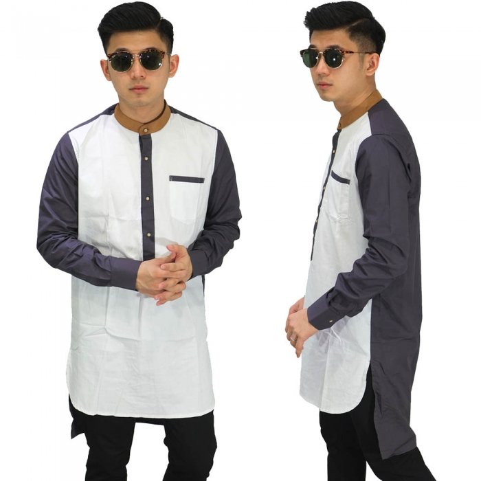  Baju  Koko Kurta  Gamis  White Combination Grey Baju  Muslim