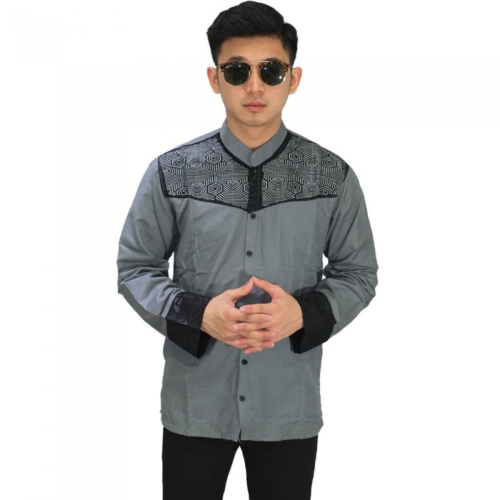  Baju  Koko  Panjang Combi Motif Grey Baju  Muslim Pria 