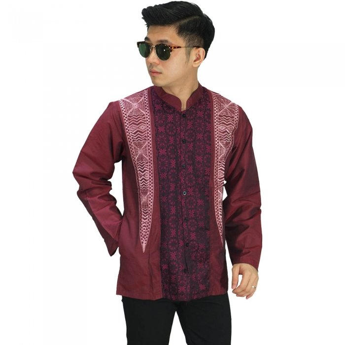  Baju  Koko Panjang Elegan  Bordir Maroon Baju  Muslim  Pria 