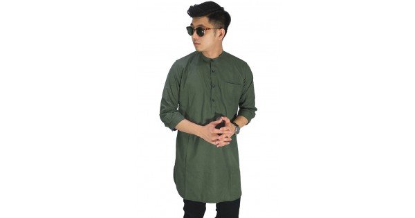  Baju Muslim Kurta Gamis 3 4 Polos Hijau Lumut Baju Muslim