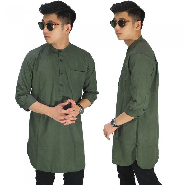  Baju Muslim Kurta  Gamis 3 4 Polos Hijau Lumut Baju  Muslim 