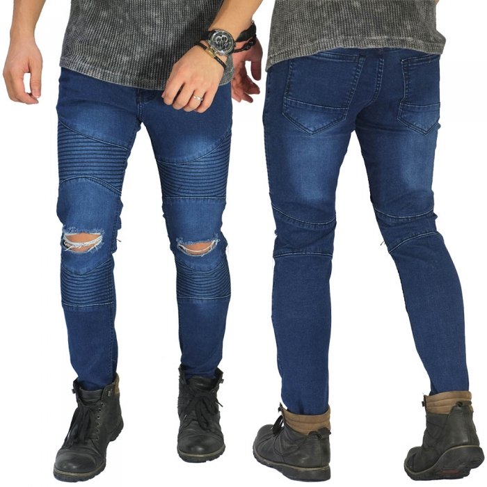  Biker  Jeans  Extend Knee Ripped Dark Blue Celana  Jeans 