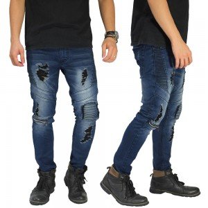 Biker Jeans Extra Ripped Dark Blue