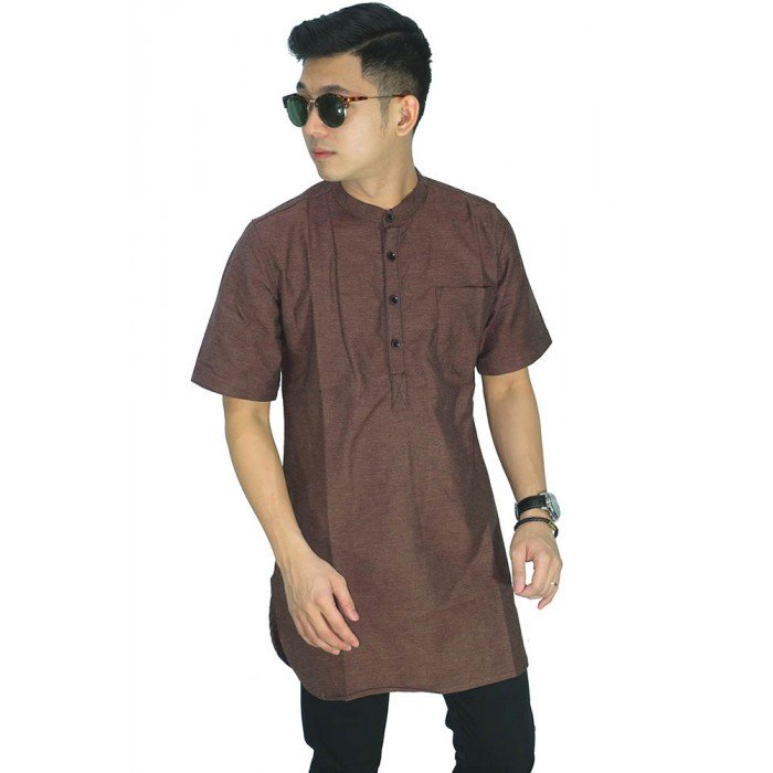  Baju  Muslim Kurta  Gamis  Pendek Polos Coklat Baju  Muslim