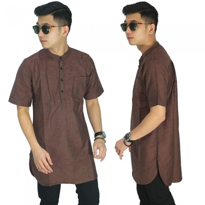  Baju  Muslim  Kurta Gamis Pendek Polos  Coklat Baju  Muslim 