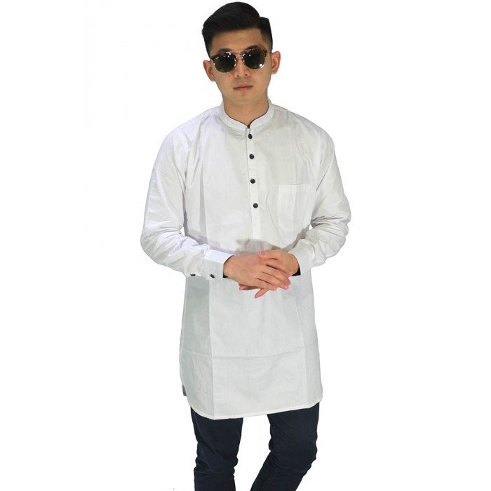 Baju Muslim Kurta Gamis Panjang Polos Putih - Baju Muslim