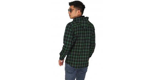 Kemeja Flanel Hoodie Tartan  Green Kemeja Pria 