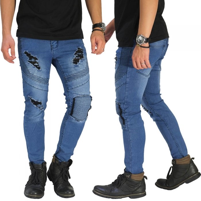  Biker  Jeans  3 Ripped Light Blue Celana  Jeans  Terbaru