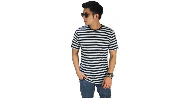 Kaos Medium Stripe Black And White - Kaos Pria