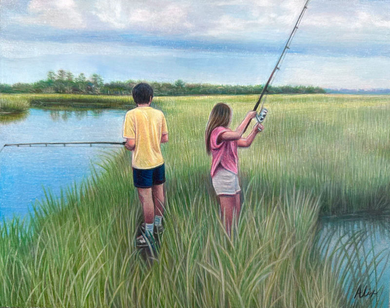 Fishing Drawing, a realistic colored pencil drawing by Alix Fuerst