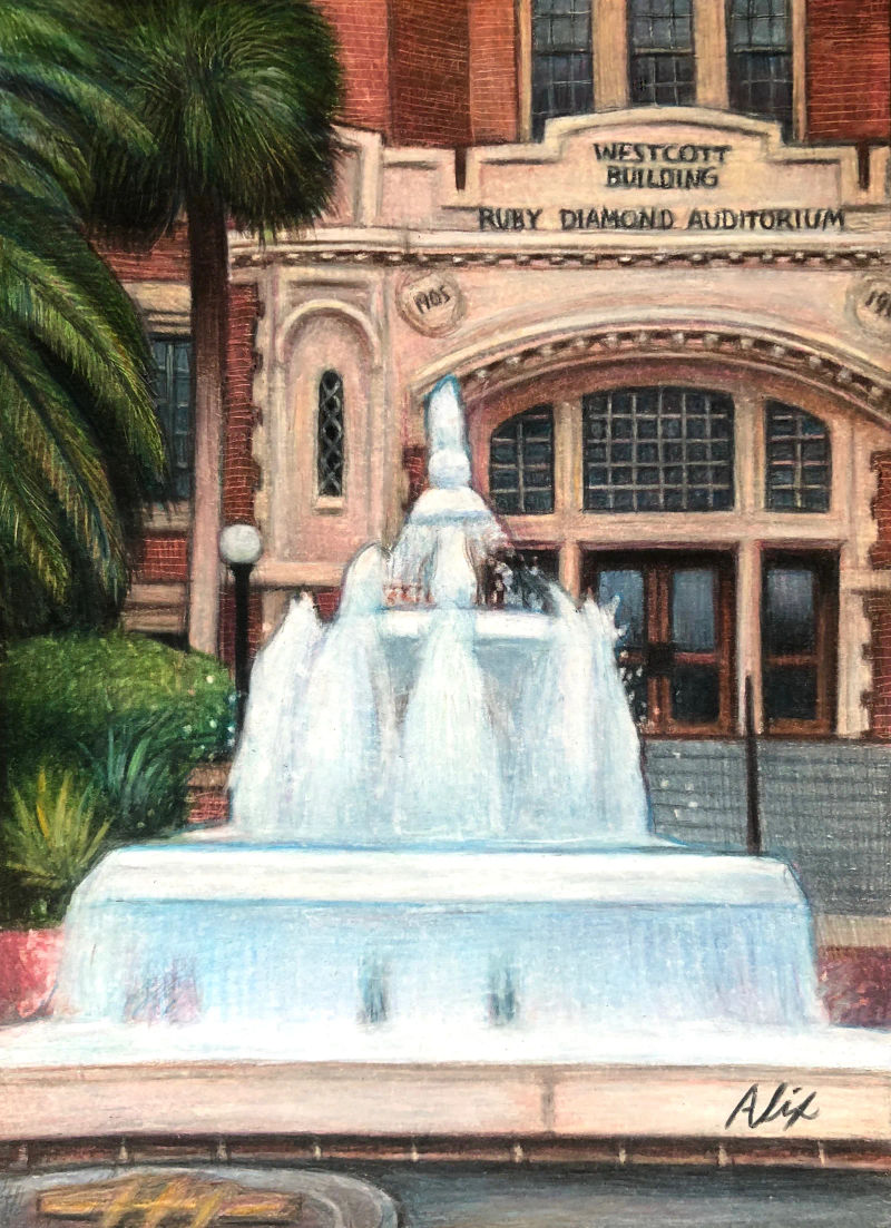 Fountain, a realistic colored pencil drawing by Alix Fuerst