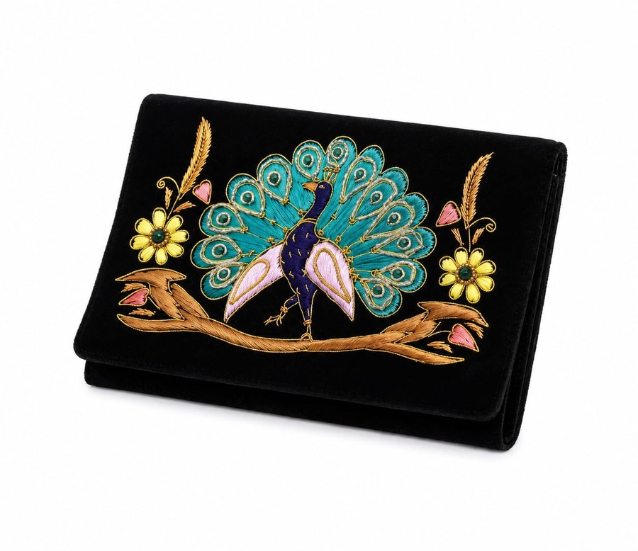 Regal Peacock Zardozi Clutch