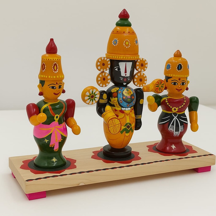 Hand-Painted Wooden Trio Divine Figurine Set