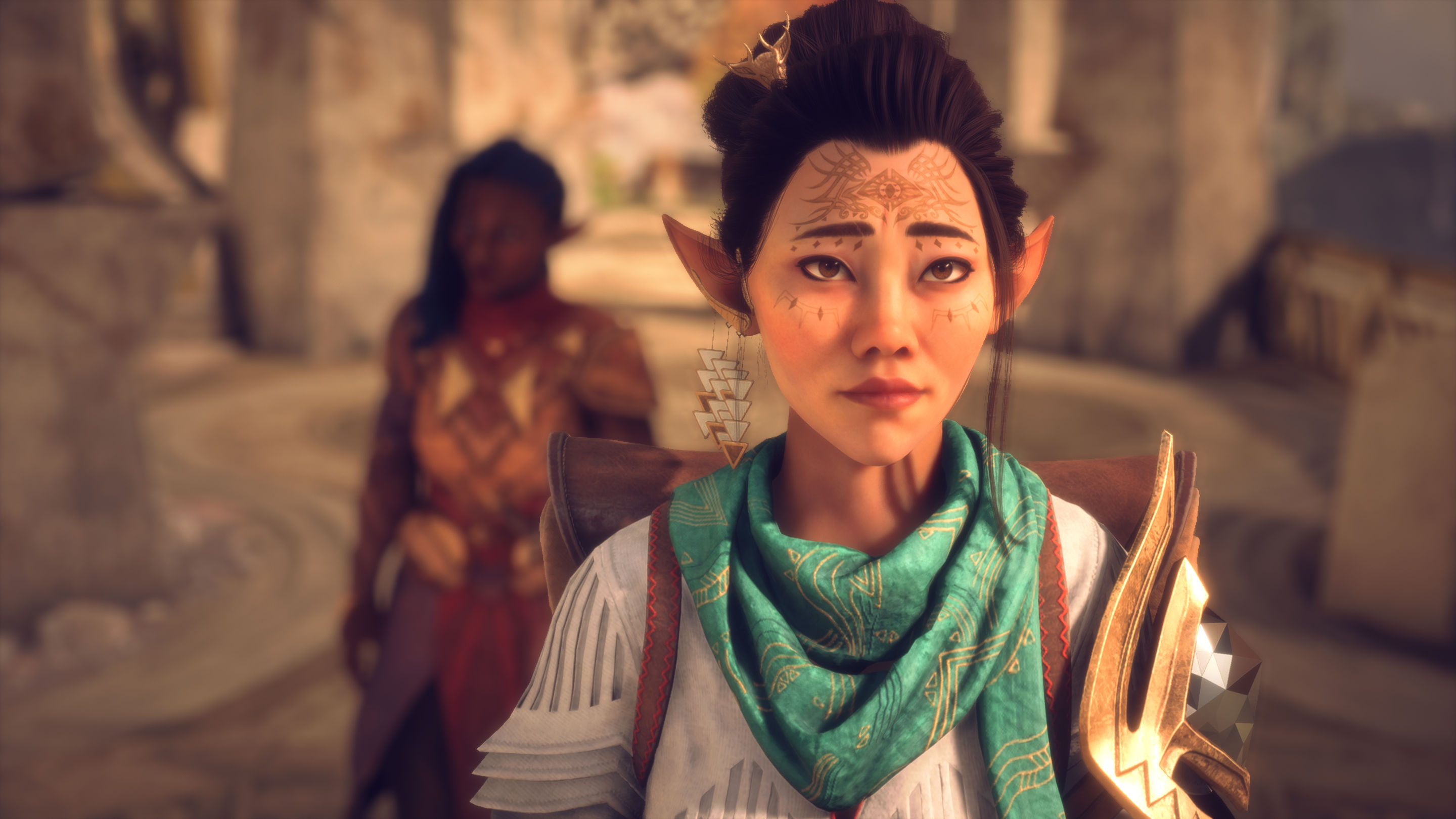 an east asian looking woman with pointy ears