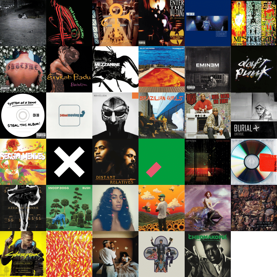 a collage of album art