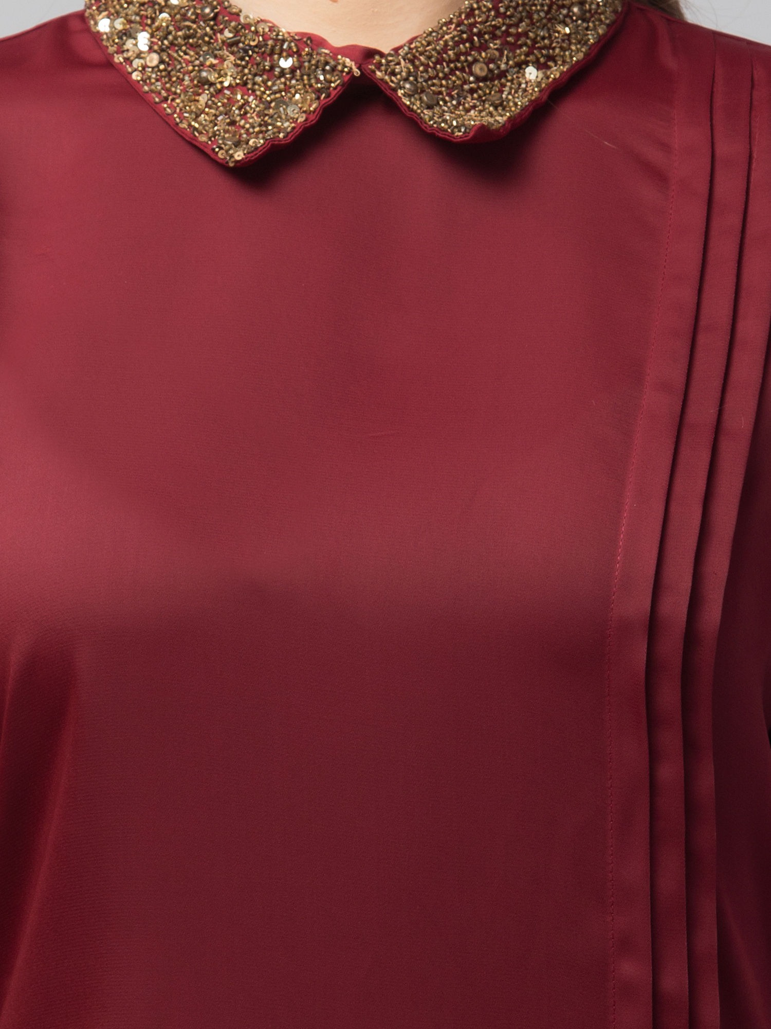 Women’s Embellished Collar Full-Sleeve Midi Dress