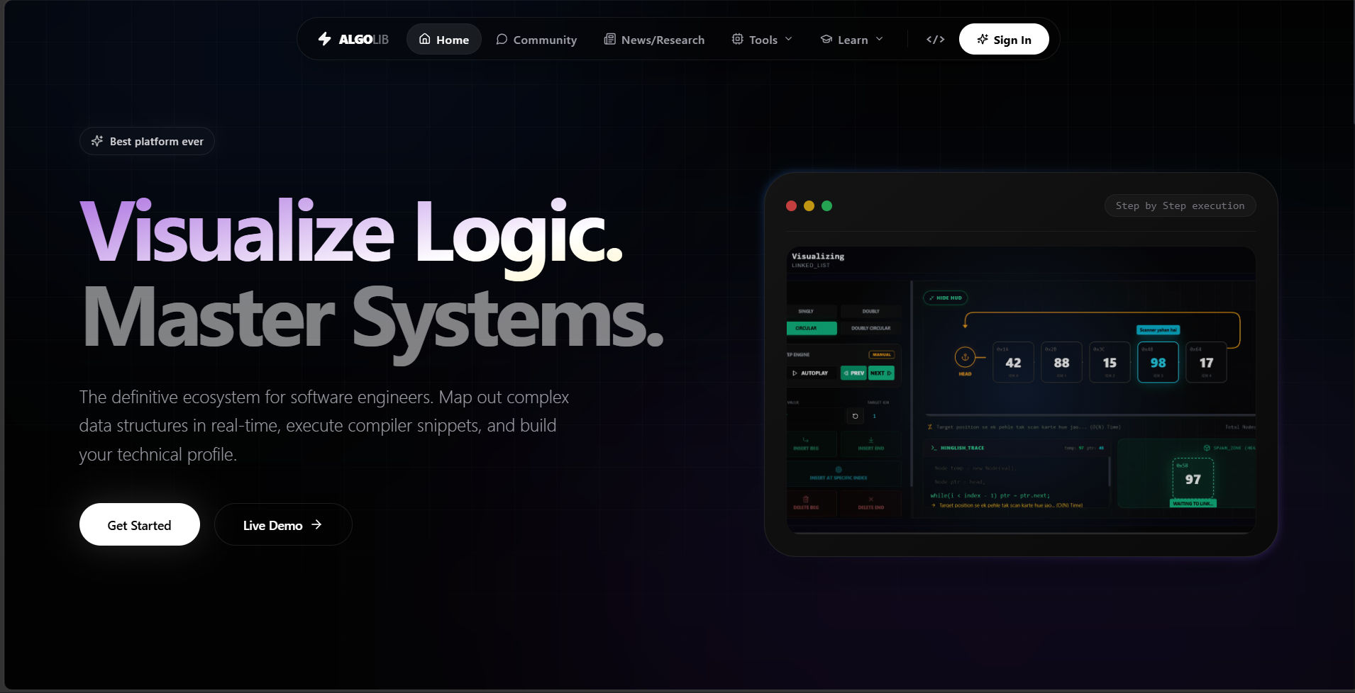 AlgoLib | Interactive DSA Visualizer & Coding Contests