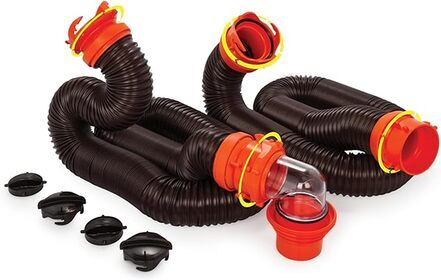 amco RhinoFLEX 20-Ft Camper/RV Sewer Hose Kit - Features Clear Elbow Fitting w/Removable 4-in-1 Adapter - Connects to 3” Slip or 3”/3.5”/4” NPT Threaded...