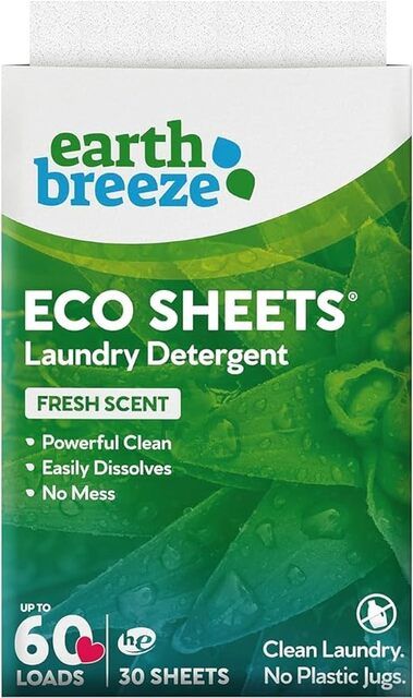 Earth Breeze Laundry Detergent Sheets Fresh Scent - 60 Loads No Plastic Jug Concentrated Laundry Detergent 30 Sheets