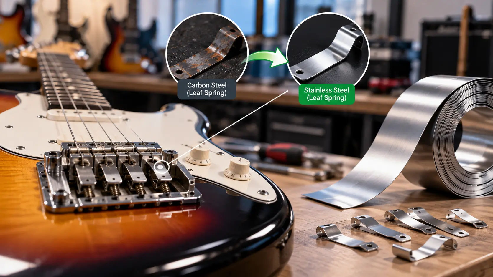 Enhancing Electric Guitar Leaf Springs with Stainless Steel