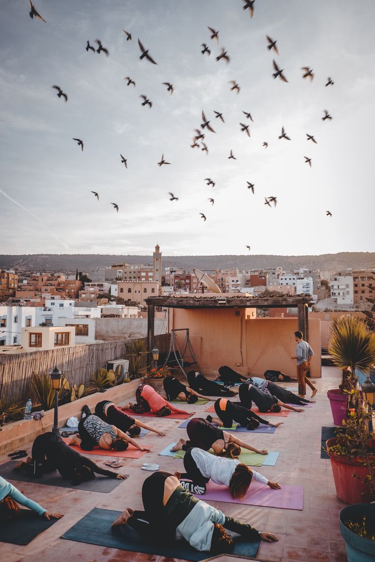 Yoga class on a terrace