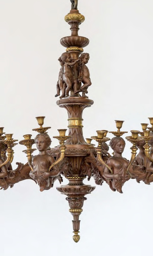 Carved wood and gilt bronze chandelier