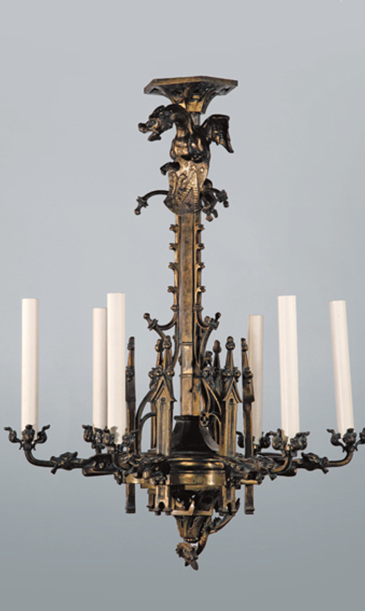 Neo Gothic chandelier with coat of arms and dragon
